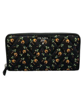Prada Wallet Black Orange Green Zip Around Palm Tree X